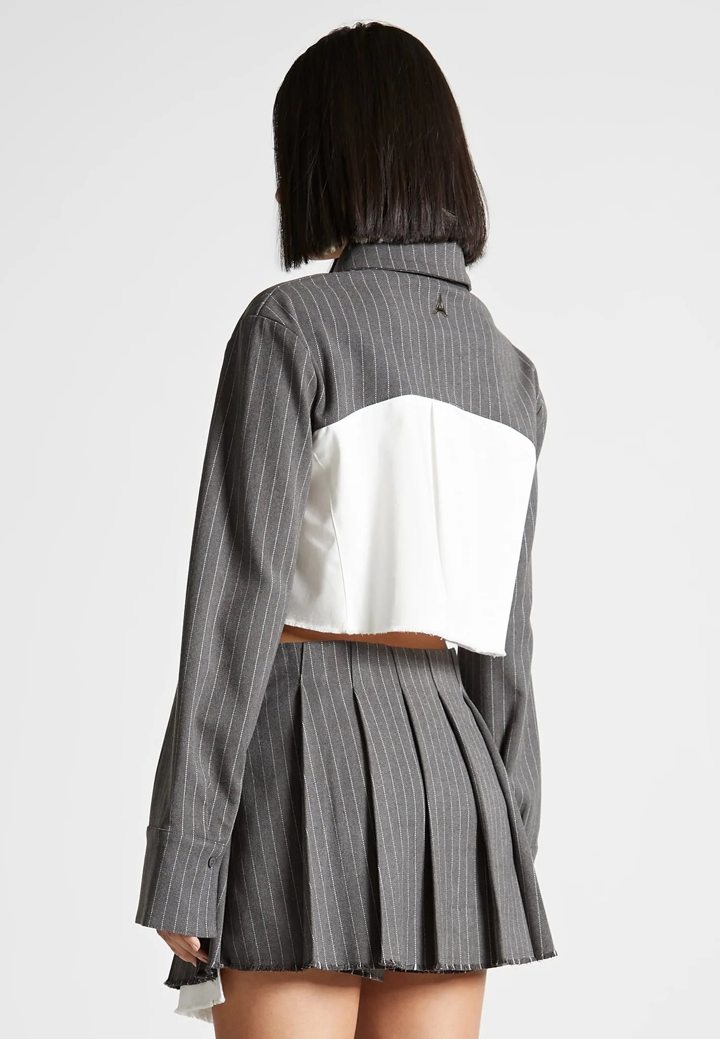 Bernadette - Pinstripe Contrast Cropped Shirt - Grey Chic and Cozy Relax Comfort Style