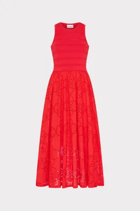 Lounge Fit Floating Shape Geo Eyelet Knit Combo Midi Dress