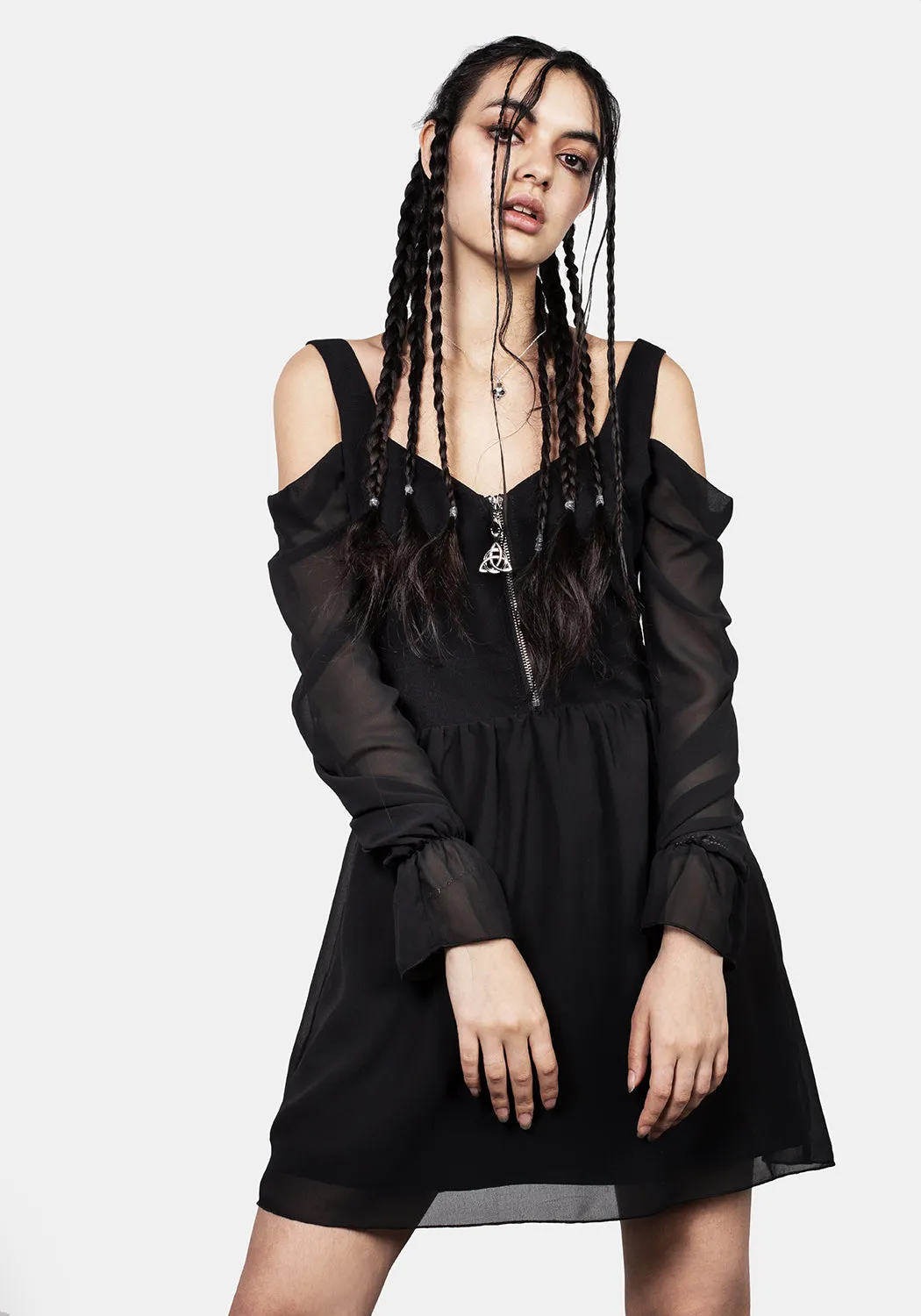 Triquetra Zip Chiffon Mini Dress Autumn Look