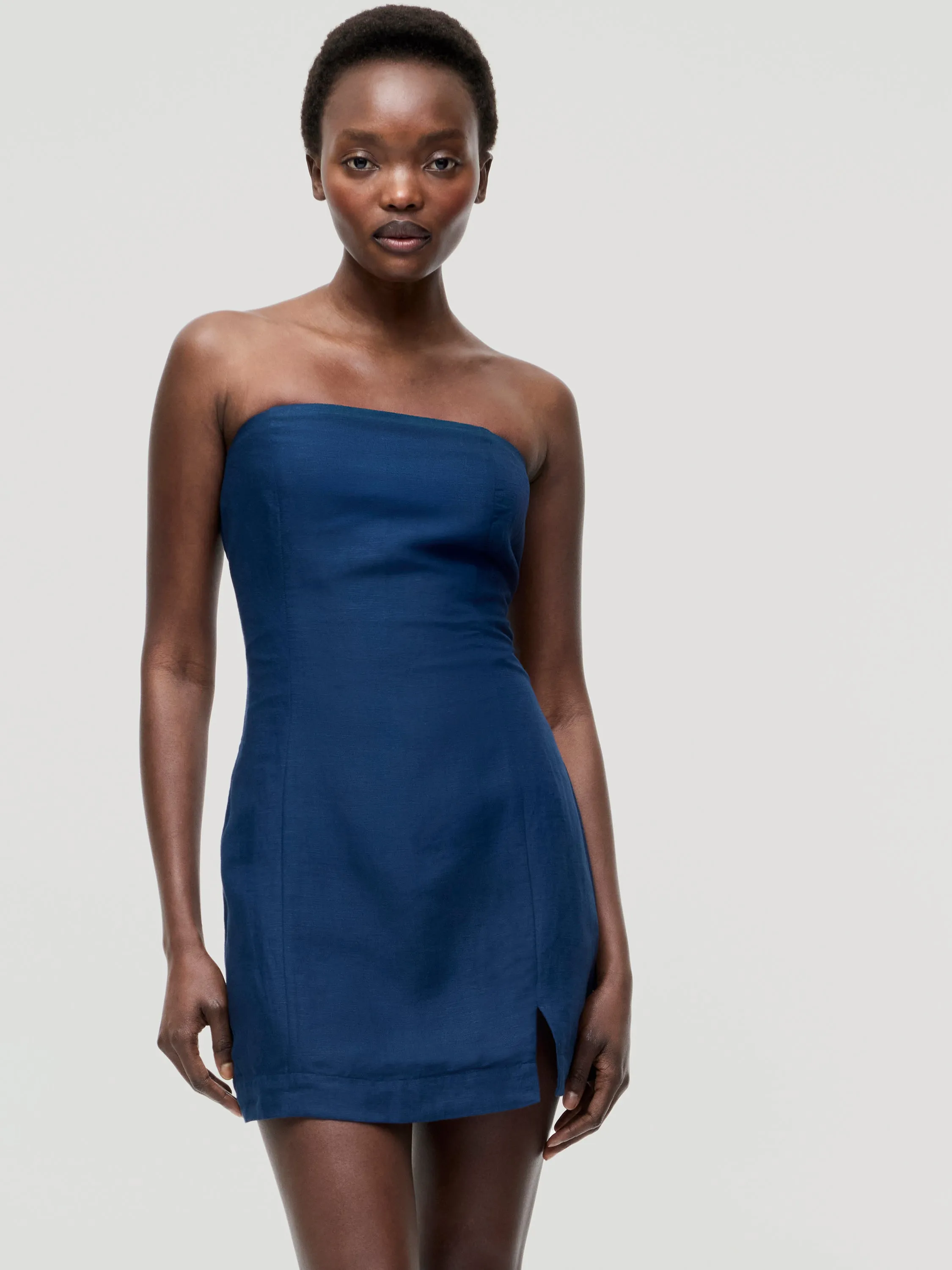 Birdie Linen Strapless Mini Dress Gradient Shade Structured-Shape