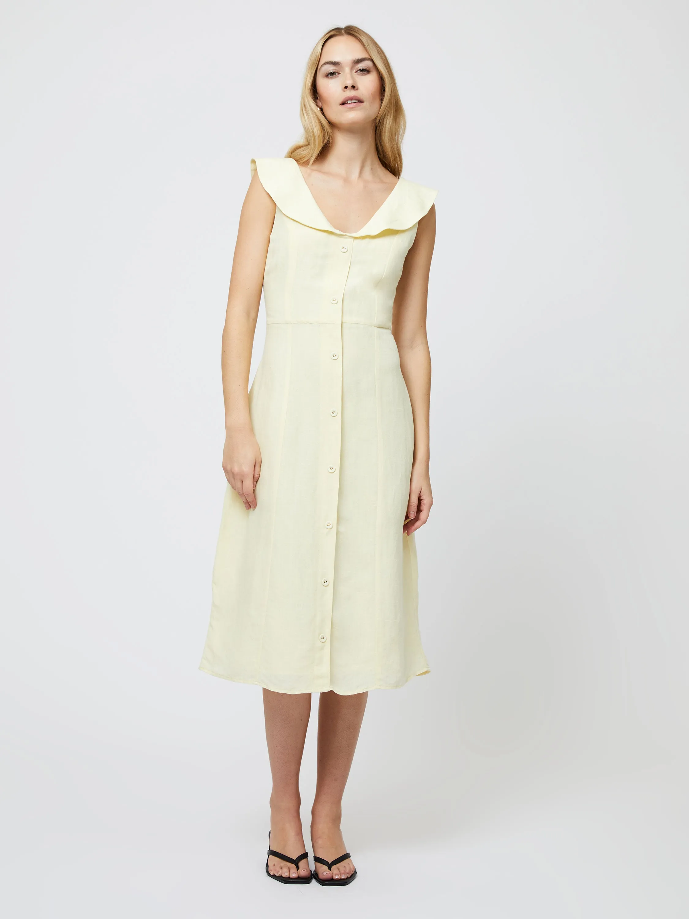 Birdie Linen V-Neck Dress Refined Feel Low-Waist