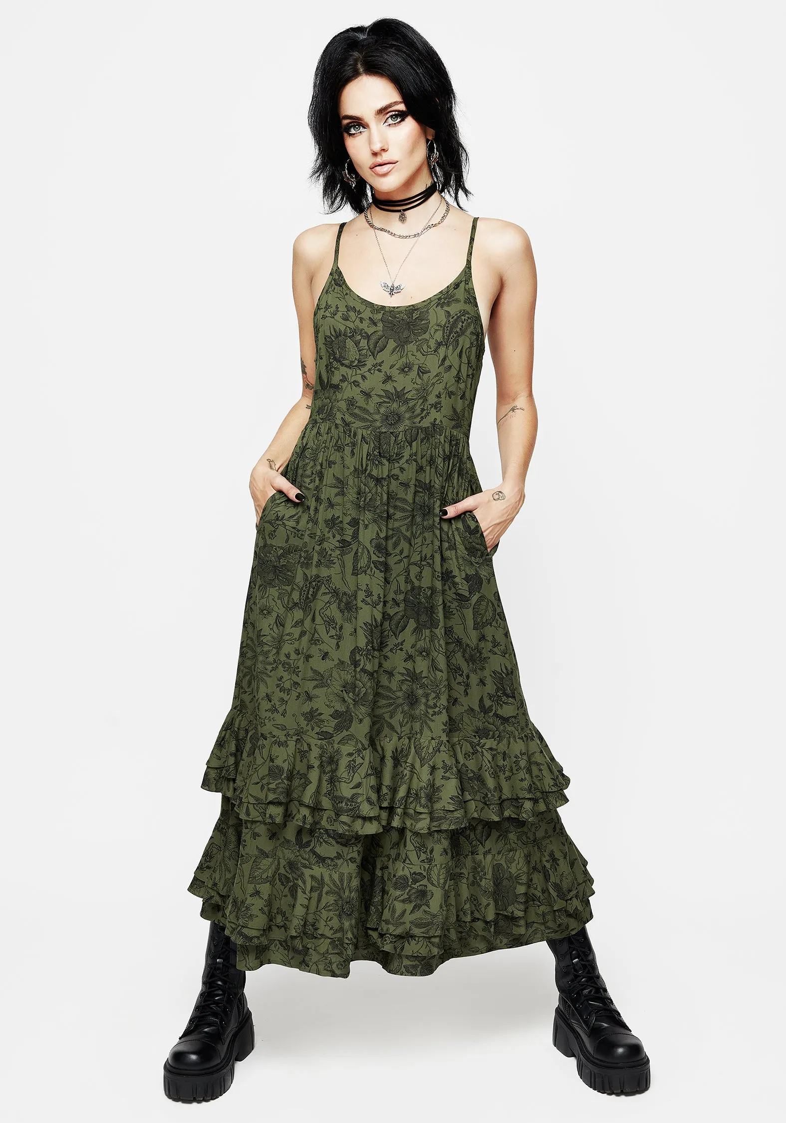 Meadowflowers Floral Print Tiered Midaxi Cami Dress Trendy evening gown for parties