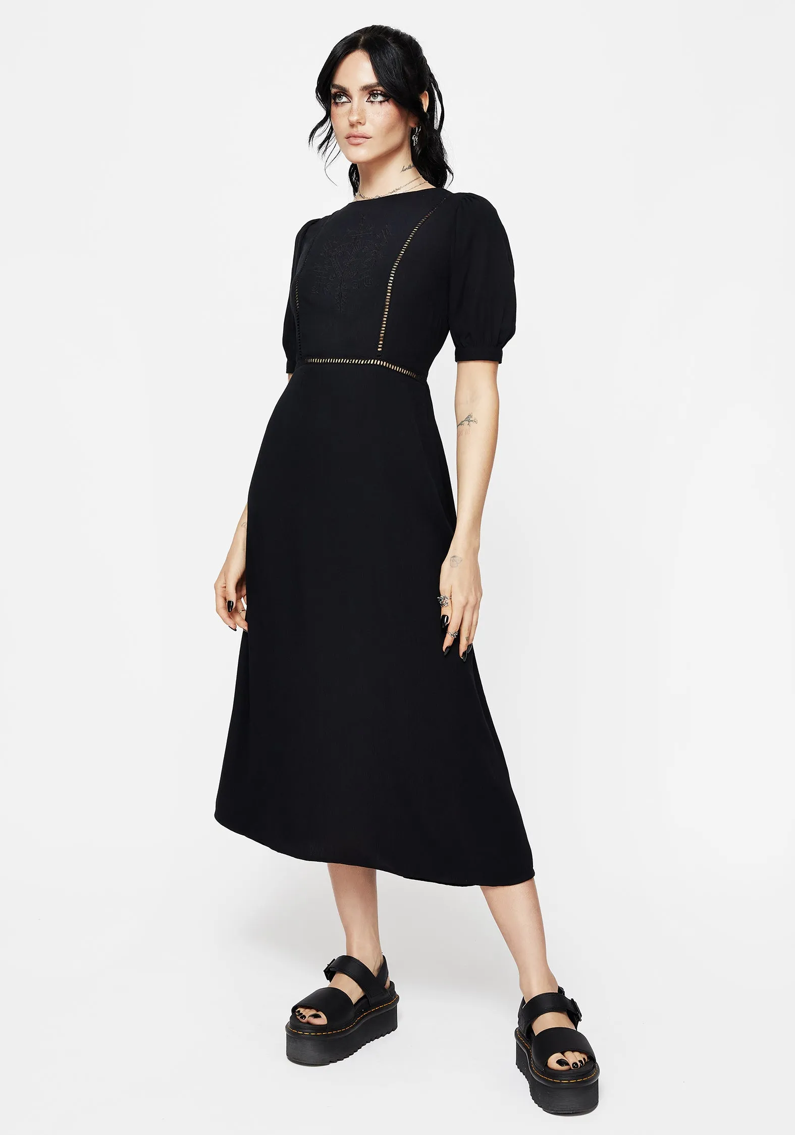 Blessing Puff Sleeve Tie Back Midi Dress Casual Smart Red-Carpet