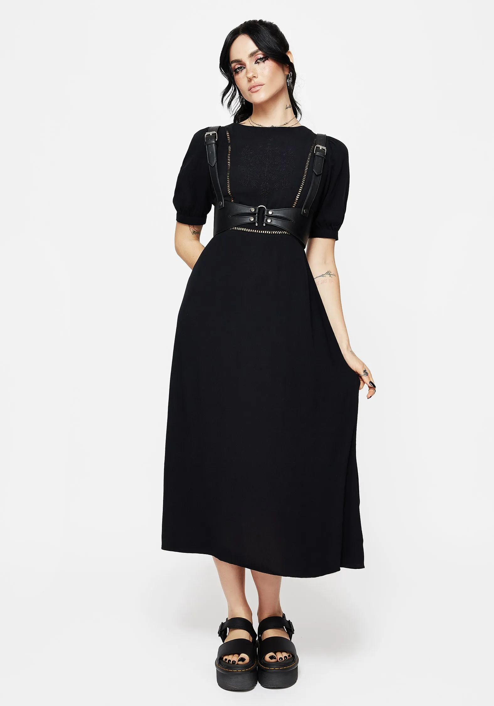 Casual Vibes Effortless Style Blessing Puff Sleeve Tie Back Midi Dress