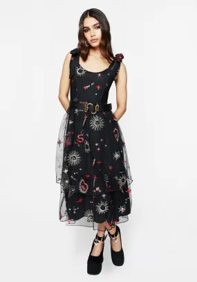 Bloodlust Embroidered Corset Midi Dress Linen Cool