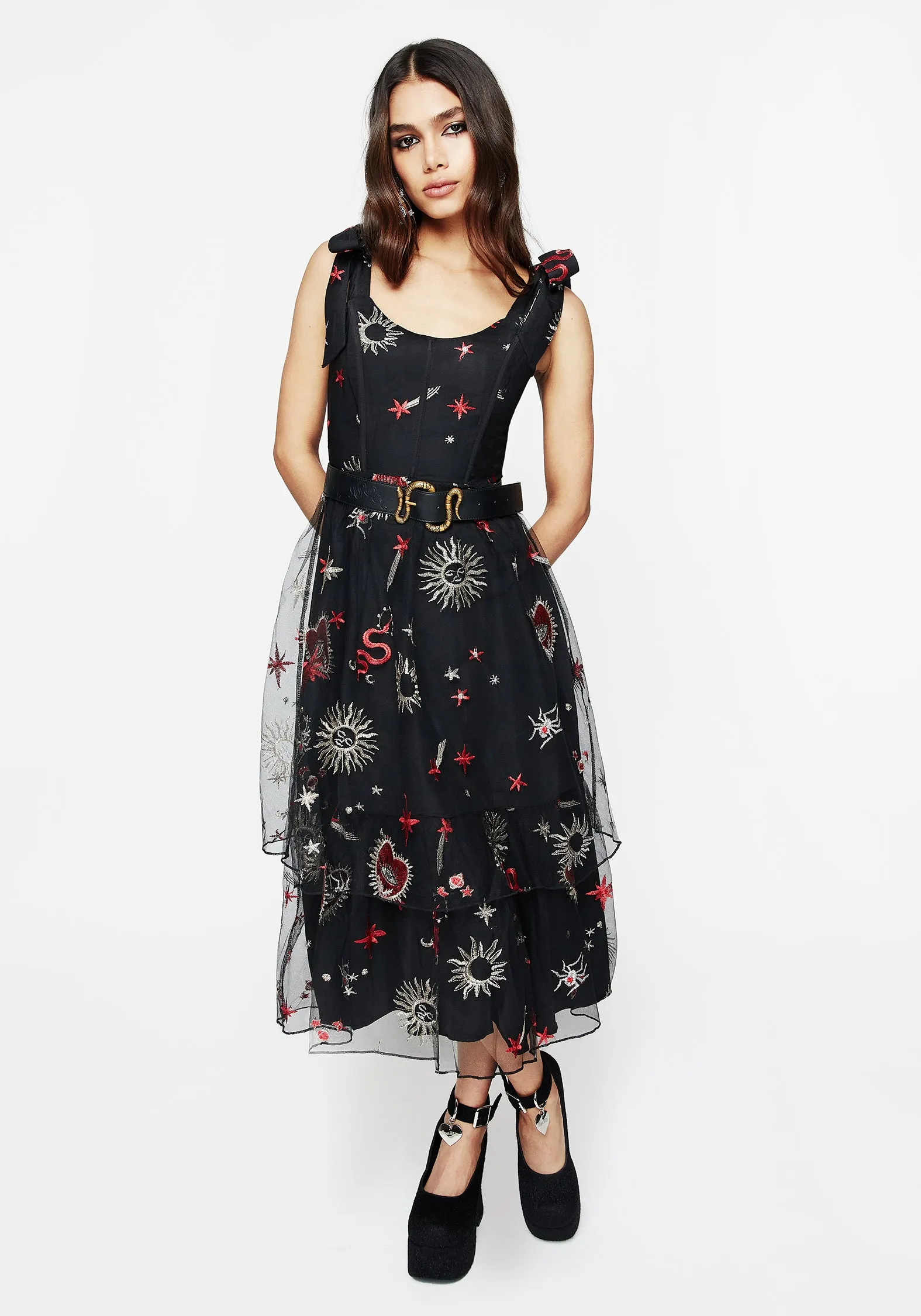 Comfort Look Bloodlust Embroidered Corset Midi Dress