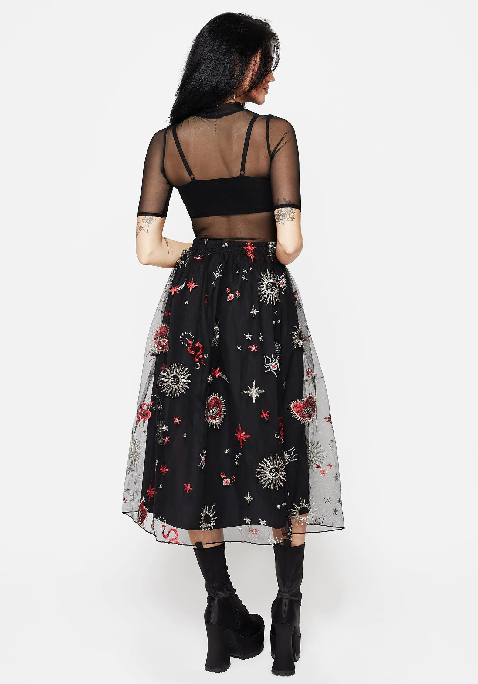Street Ready Bloodlust Embroidered Midi Skirt