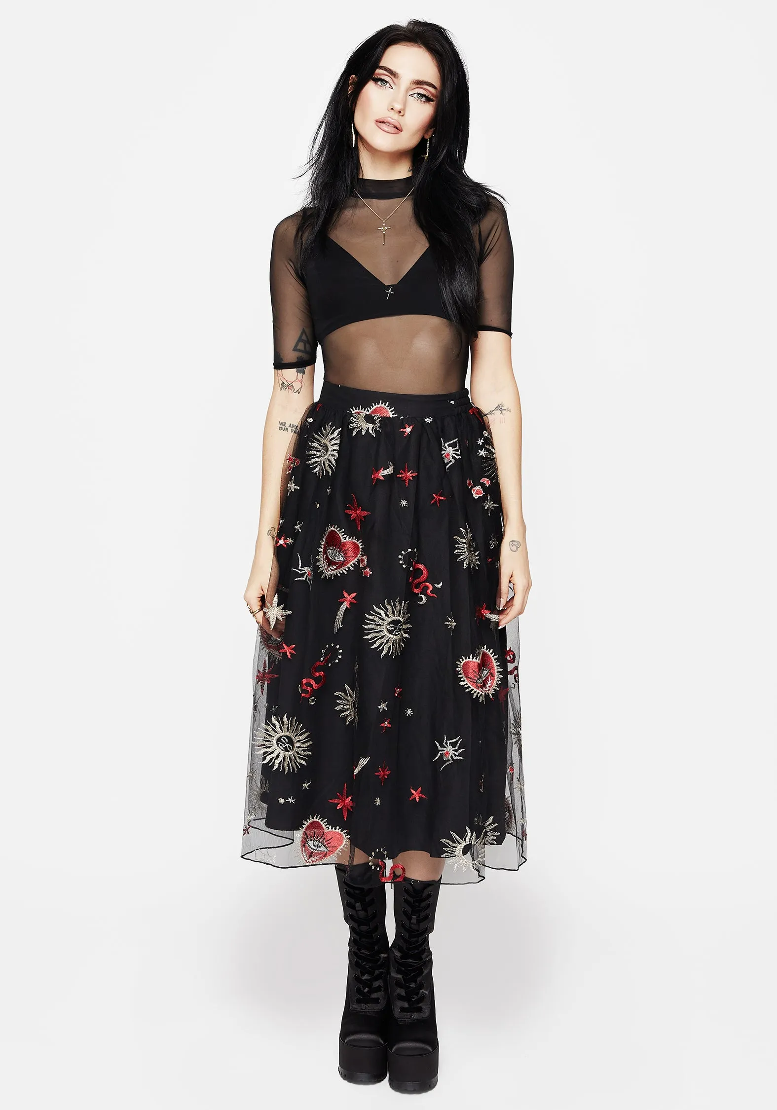 Bloodlust Embroidered Midi Skirt quick dry Sporty Casual