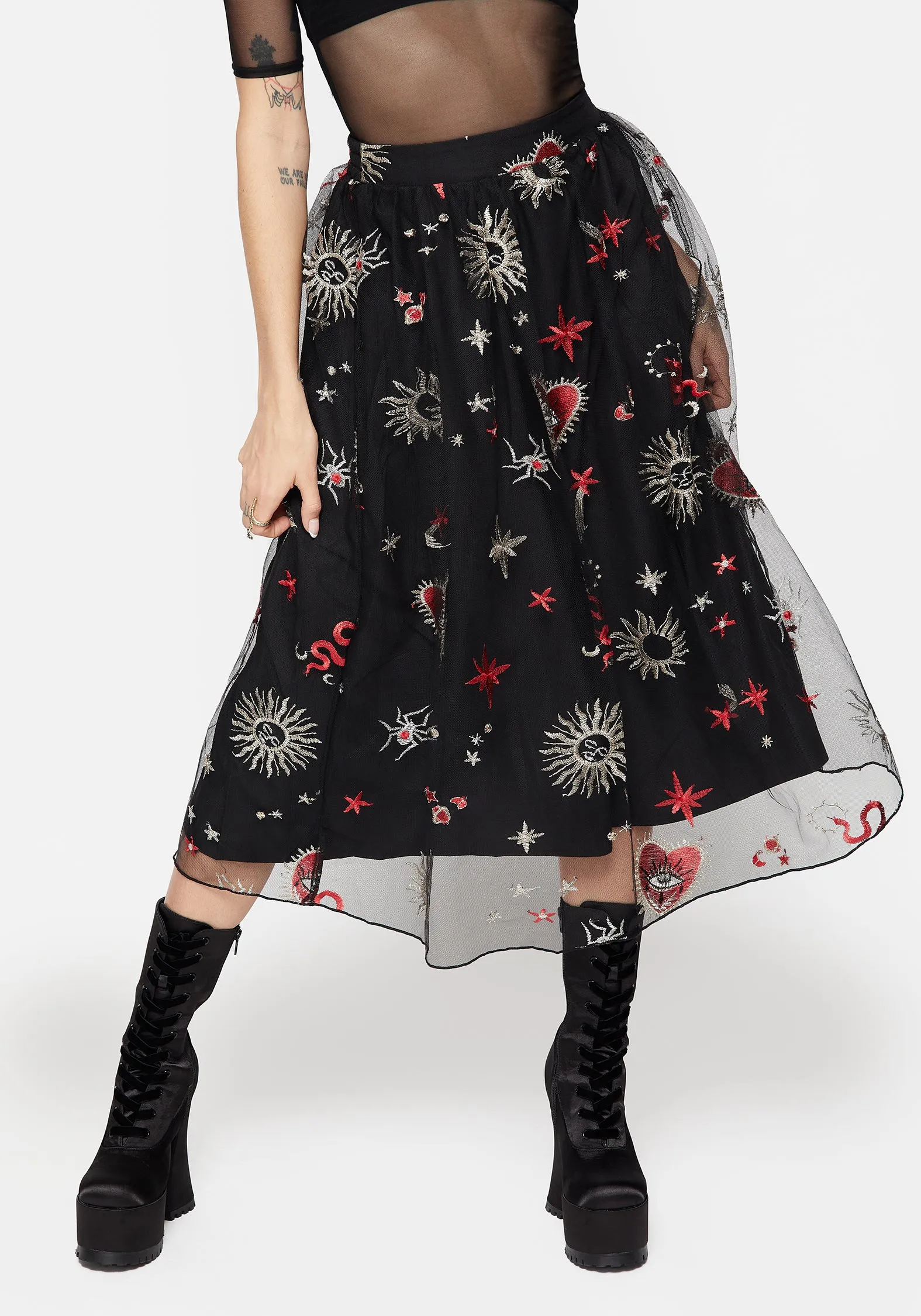 Bloodlust Embroidered Midi Skirt Machine washable Petite Fit