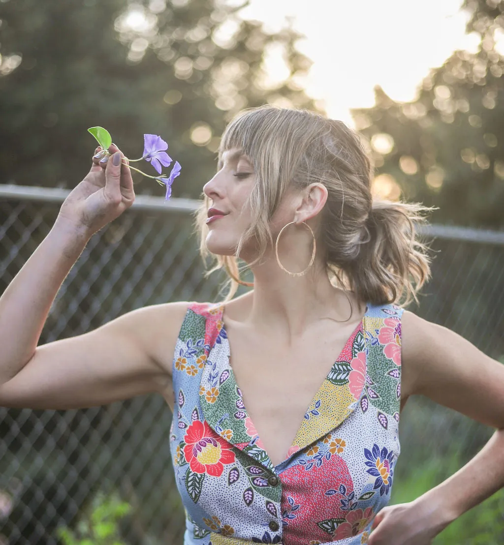 Blue Sky Sophisticated Cut Sheet Dress in Patchwork Party Challis