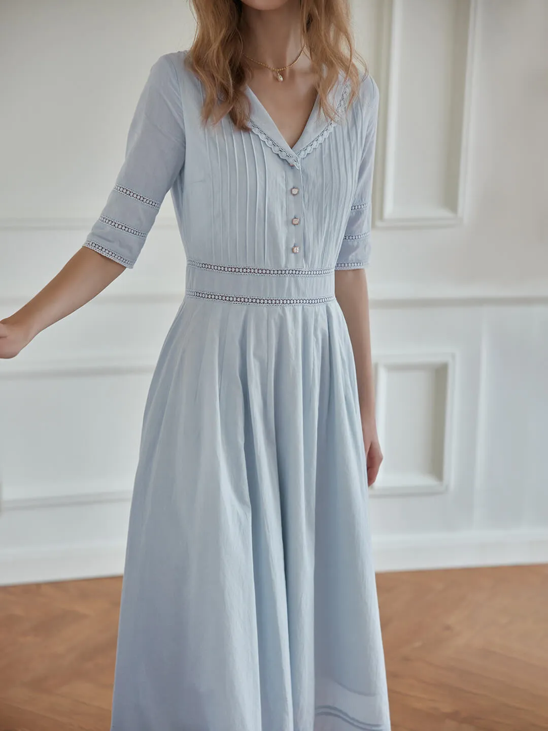 Wrap Glow Fiona 100% Cotton Gray Blue Midi Dress