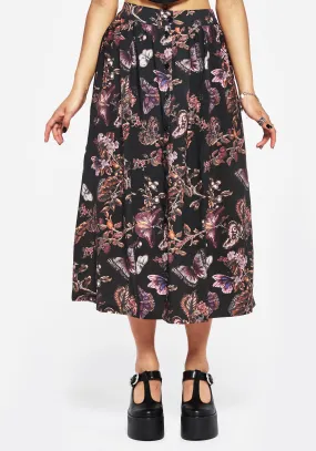 Hidden pockets Eco Friendly Dye Eloise Floral Butterfly Print Button Up Midi Skirt