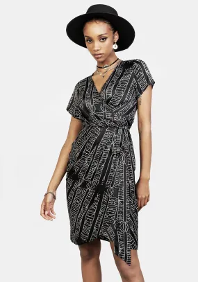 Fitted Shape Runes Wrap Midi Dress
