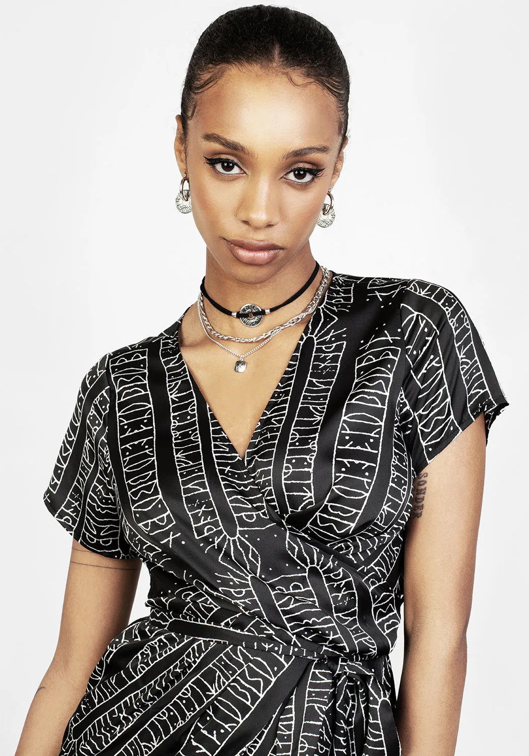 Subtle Elegance Runes Wrap Midi Dress
