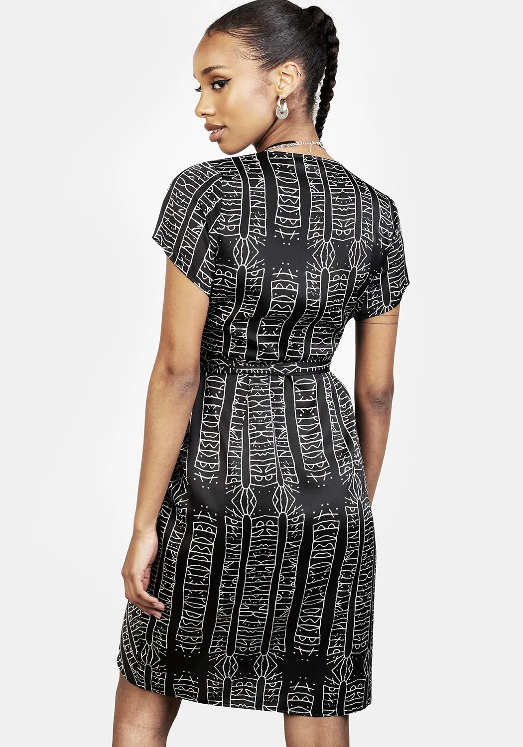 Elegant Appearance Cool Season Runes Wrap Midi Dress