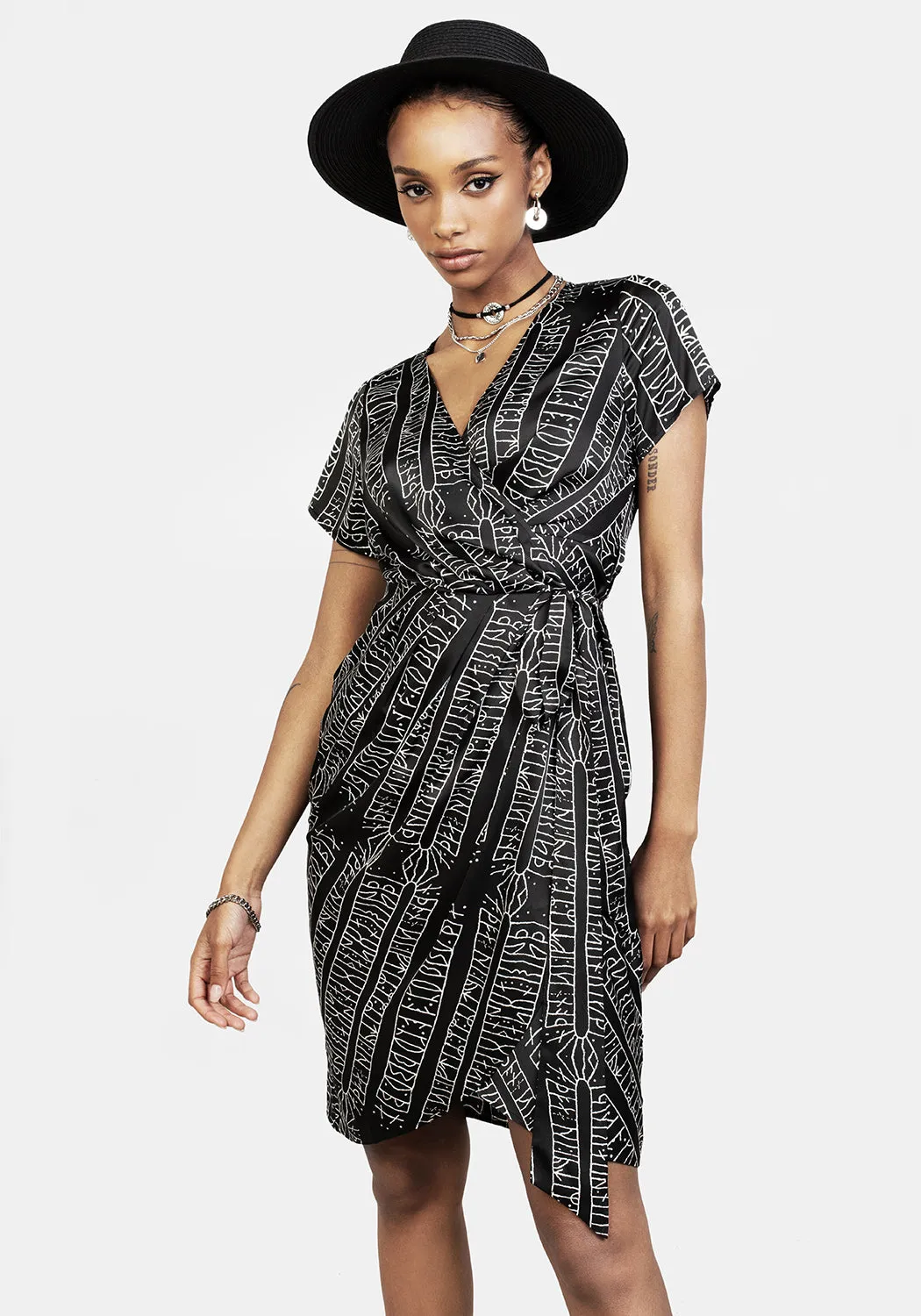 Fitted Shape Runes Wrap Midi Dress