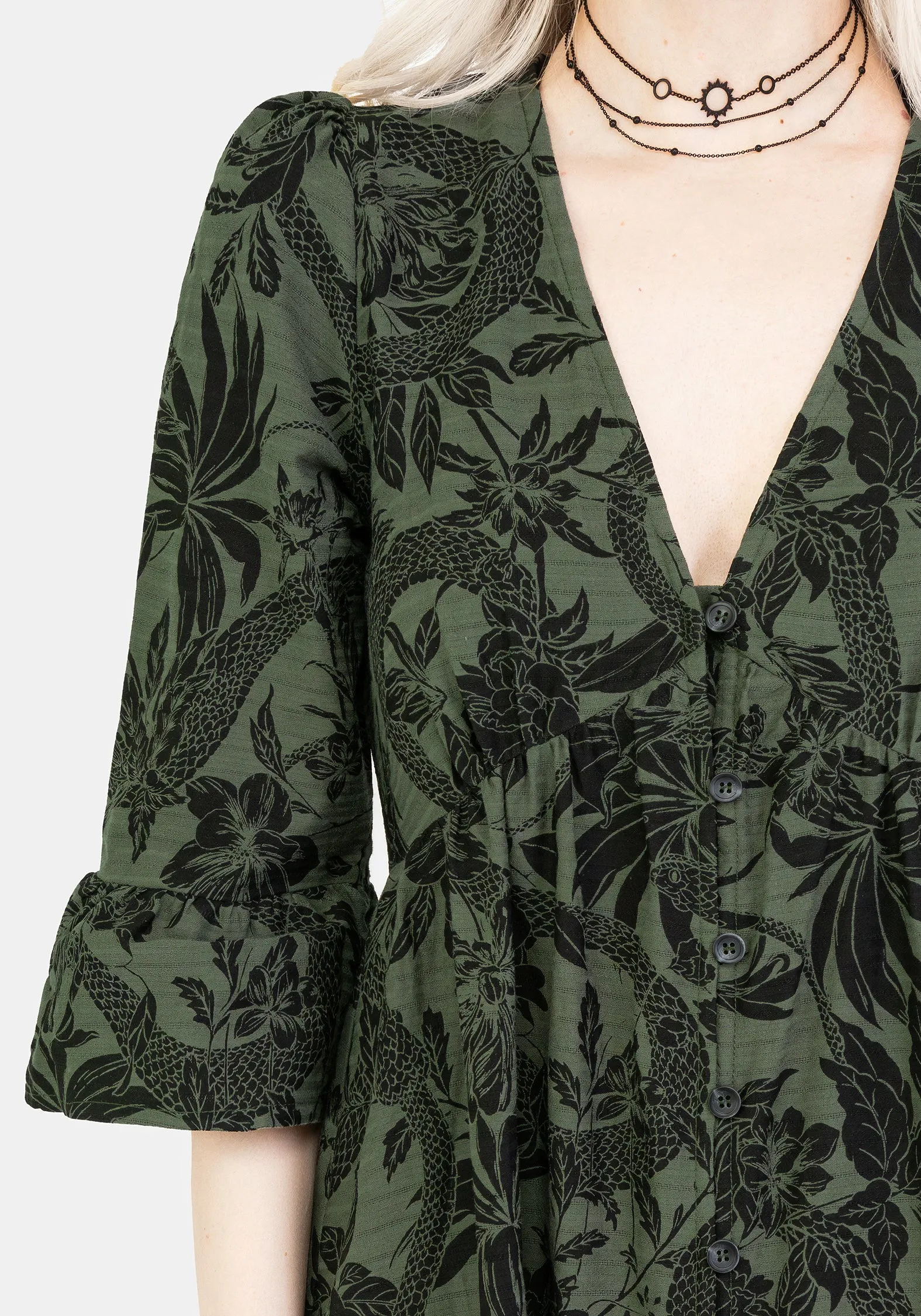 Fall Tone Bashe Cotton Maxi Over Dress - Green