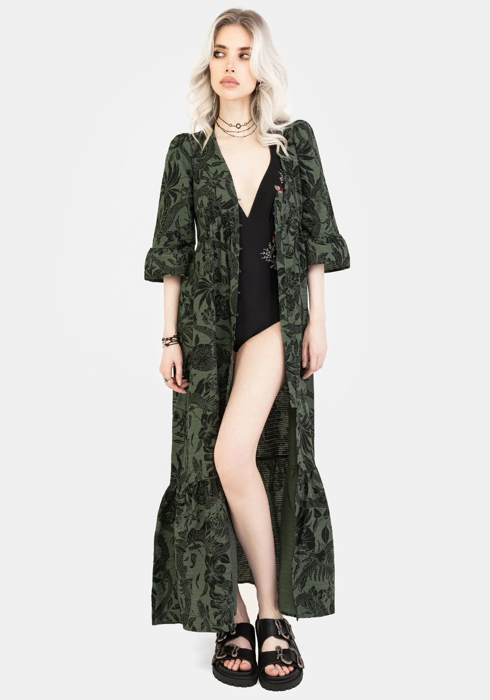 Bashe Cotton Maxi Over Dress - Green Shiny-Lining Light Base