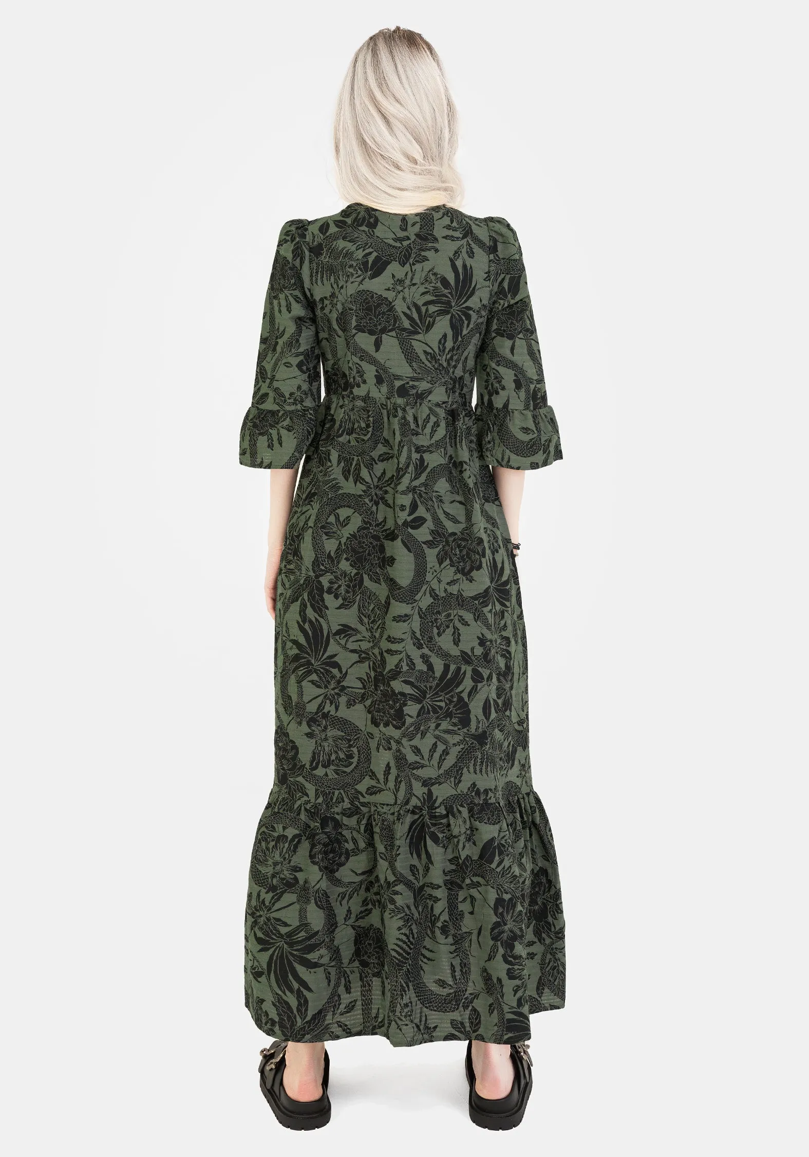 OdorControlTreatment Romantic-Style Bashe Cotton Maxi Over Dress - Green