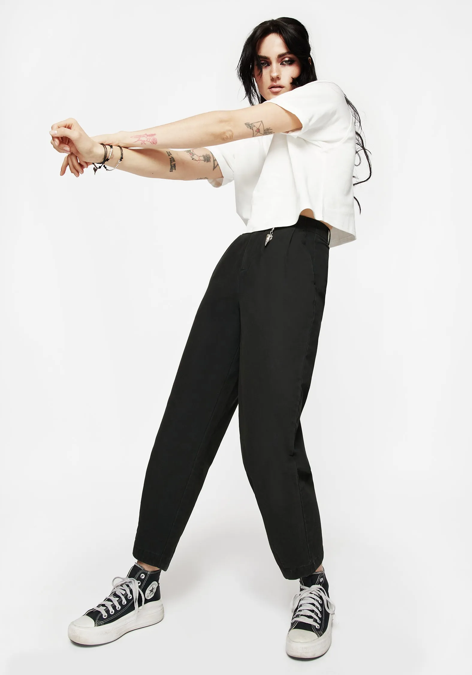 Osteomancy Washed Cotton Tapered Trousers Layered Hem Tie Dye Style