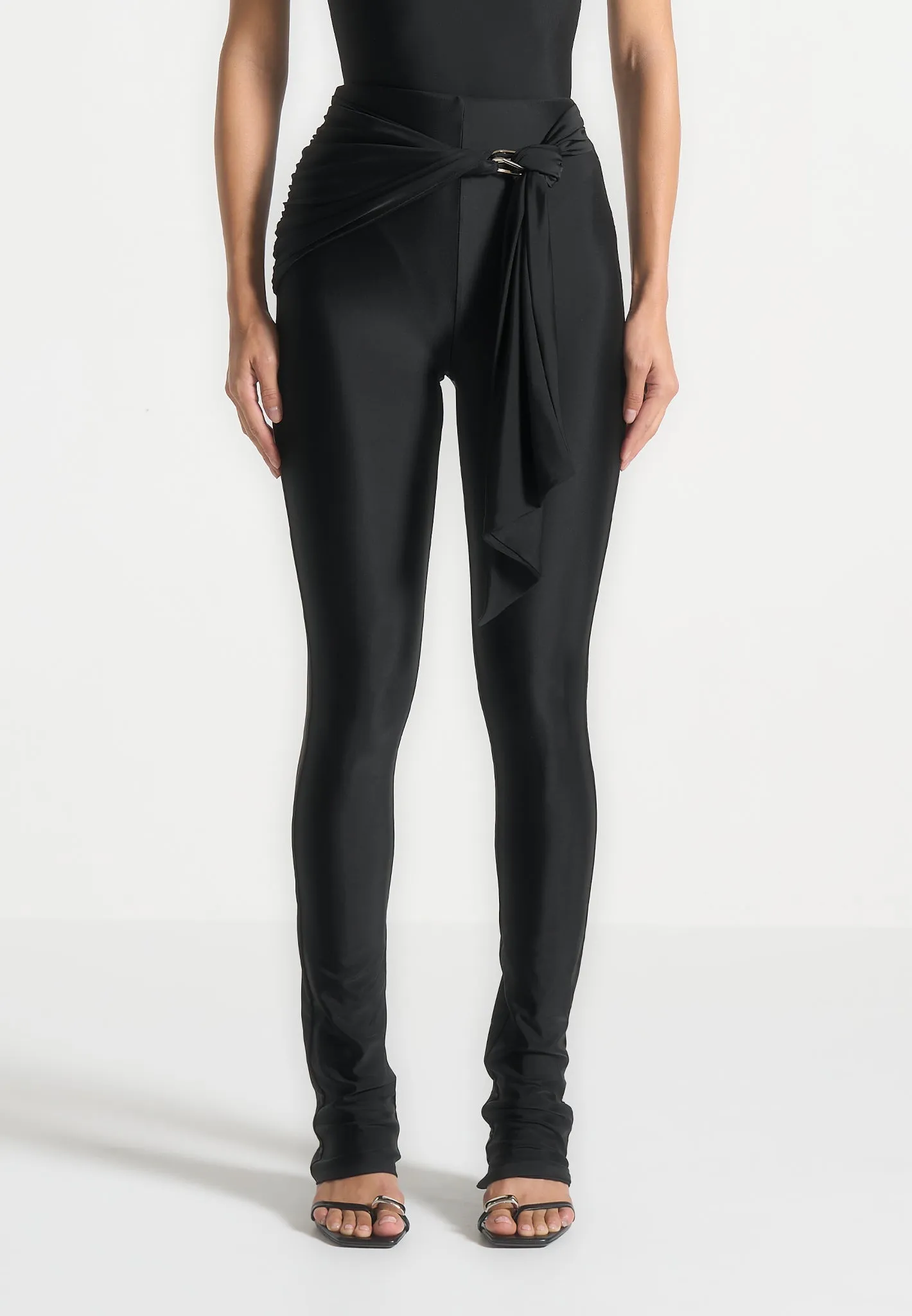 Draped Hardware Detail Leggings - Black Pro Athlete Morning Stretch Unisex Style Body Shaping