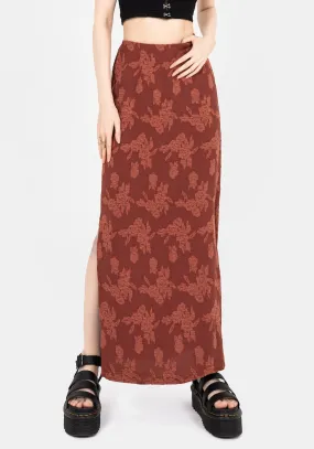 Smart Casual Pocket Design Prosperity Floral Maxi Slip Skirt