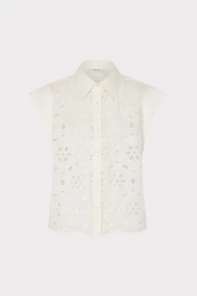 Natalia Floral Eyelet Button Up Natural Fiber Blend