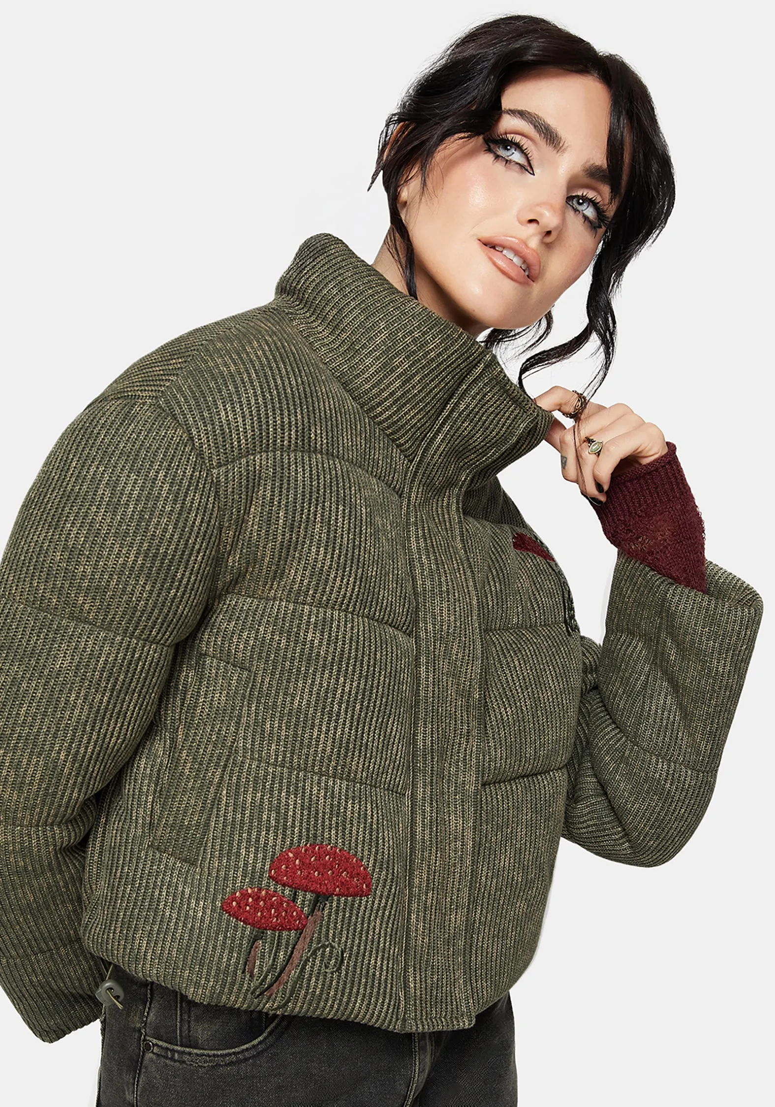 clean design Sylvia Embroidered Knit Bomber Jacket