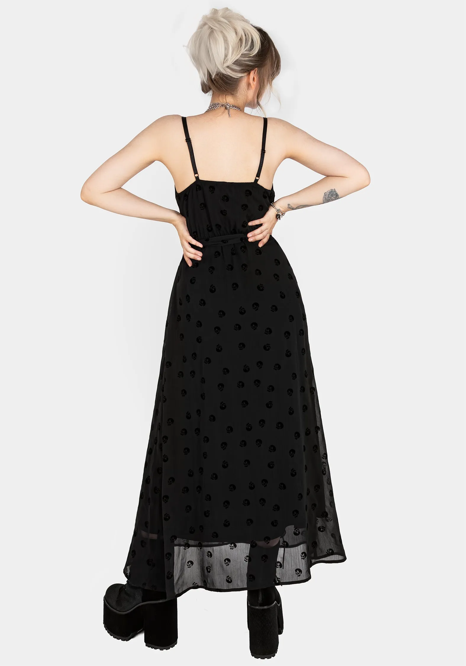 Minimal Comfort Fitted Look Bones Flocked Chiffon Maxi Cami Dress