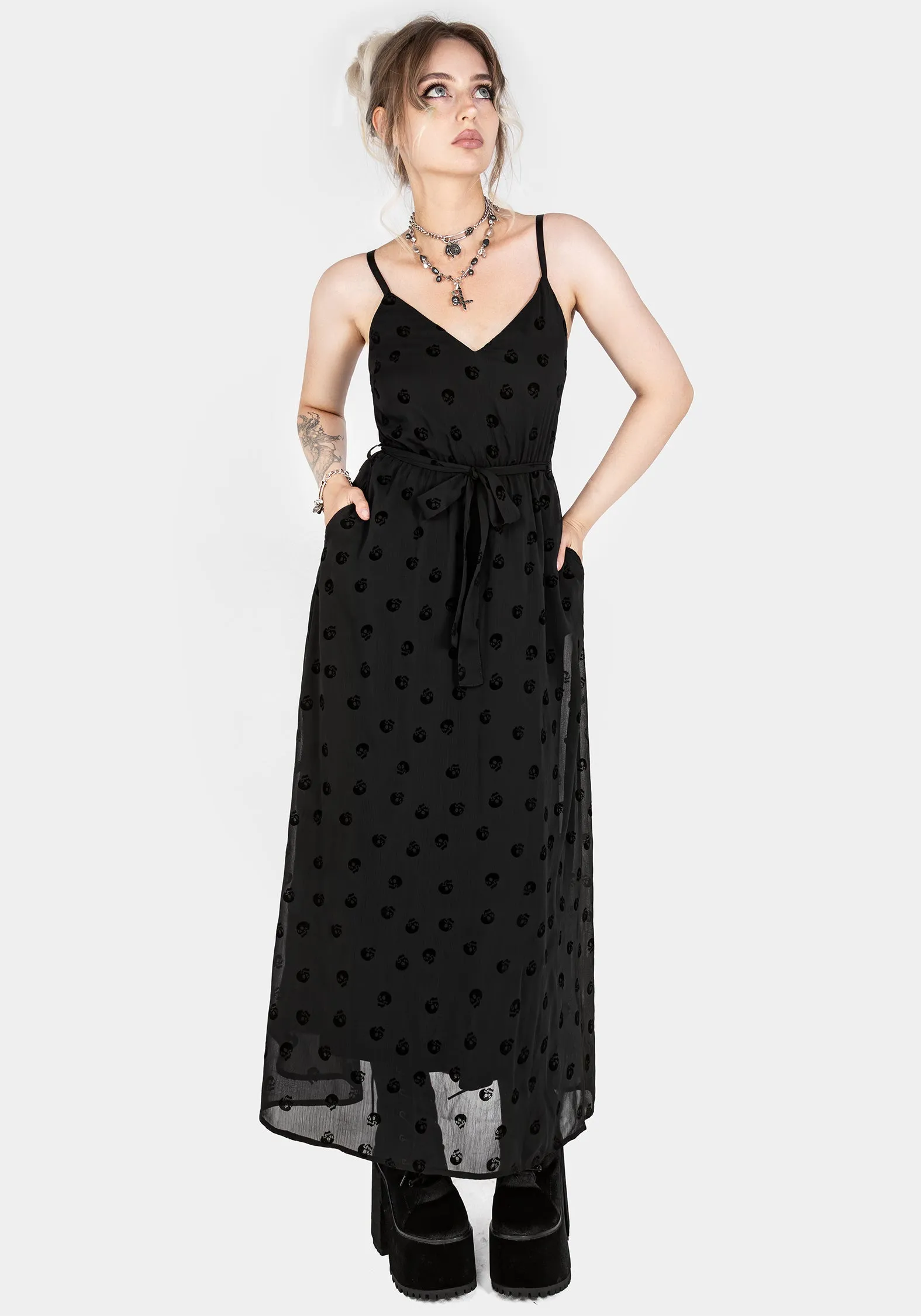 Soft-touch daywear Bones Flocked Chiffon Maxi Cami Dress