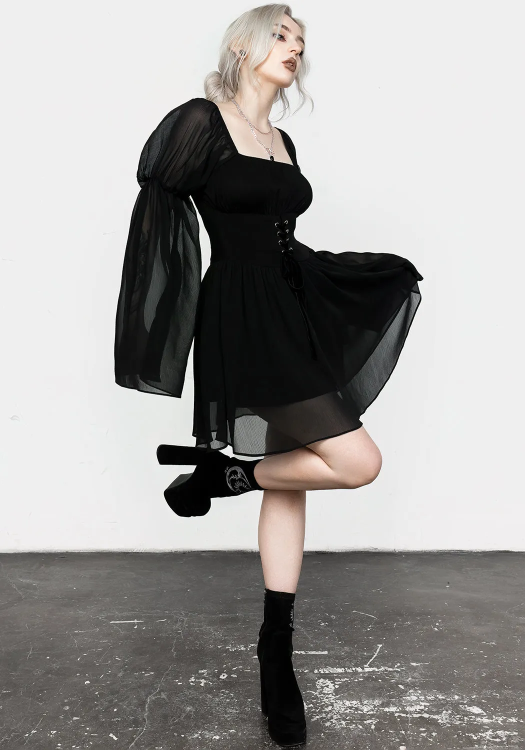 Fitted Base Bonnie Sheer Lace Up Mini Dress