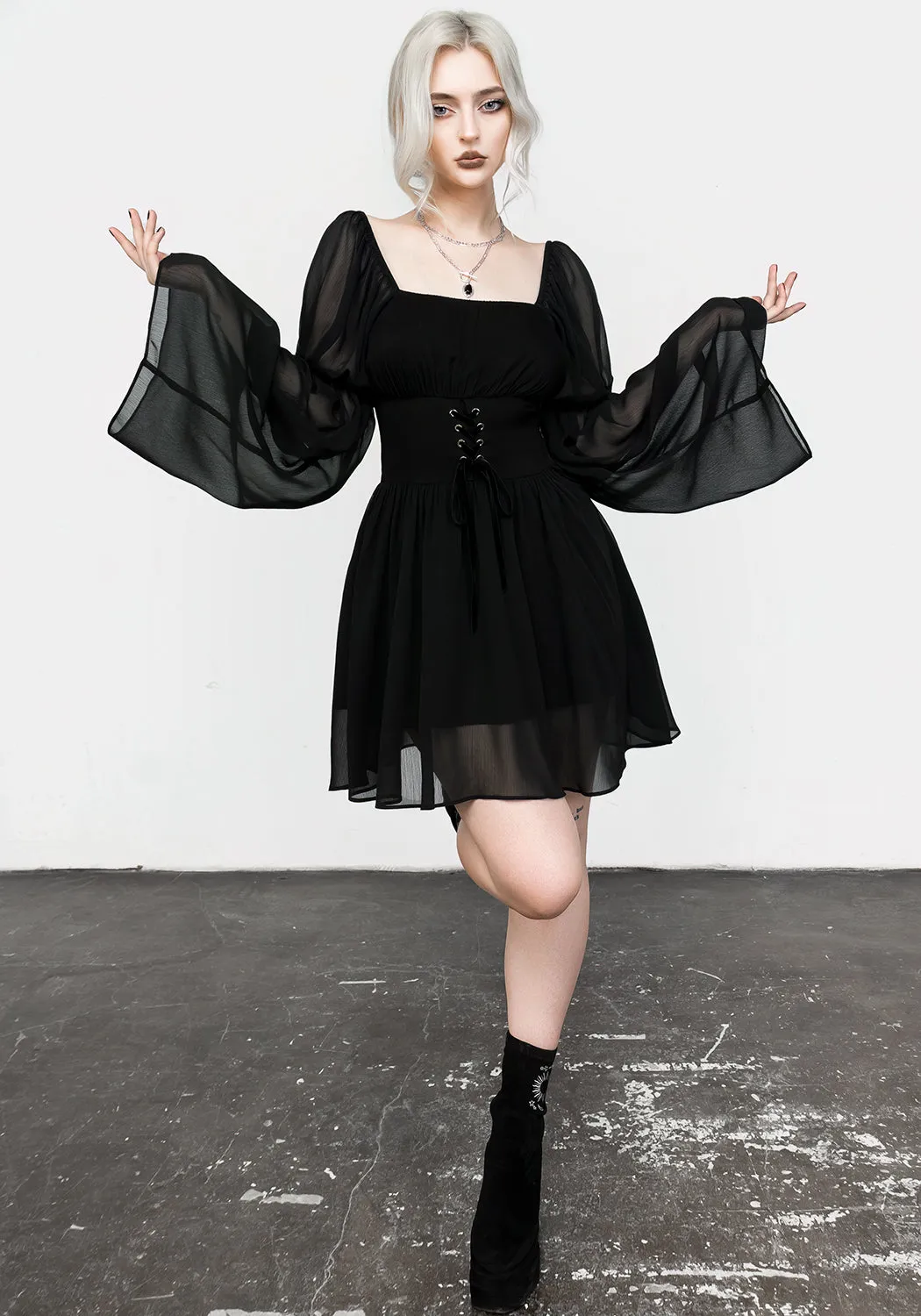 Lightweight Fabric Bonnie Sheer Lace Up Mini Dress