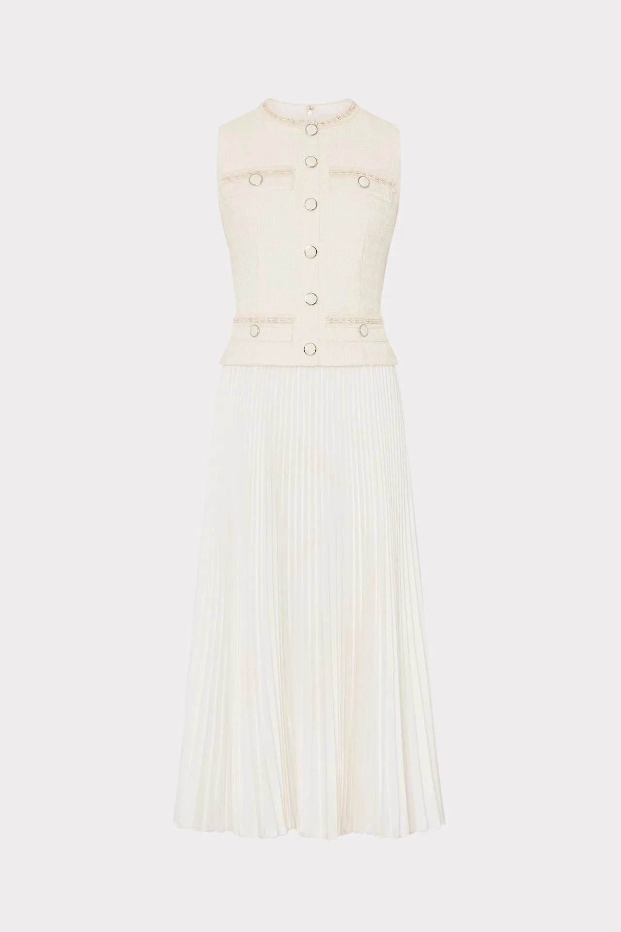 Fashion-Forward Boucle Mixed Media Midi Dress