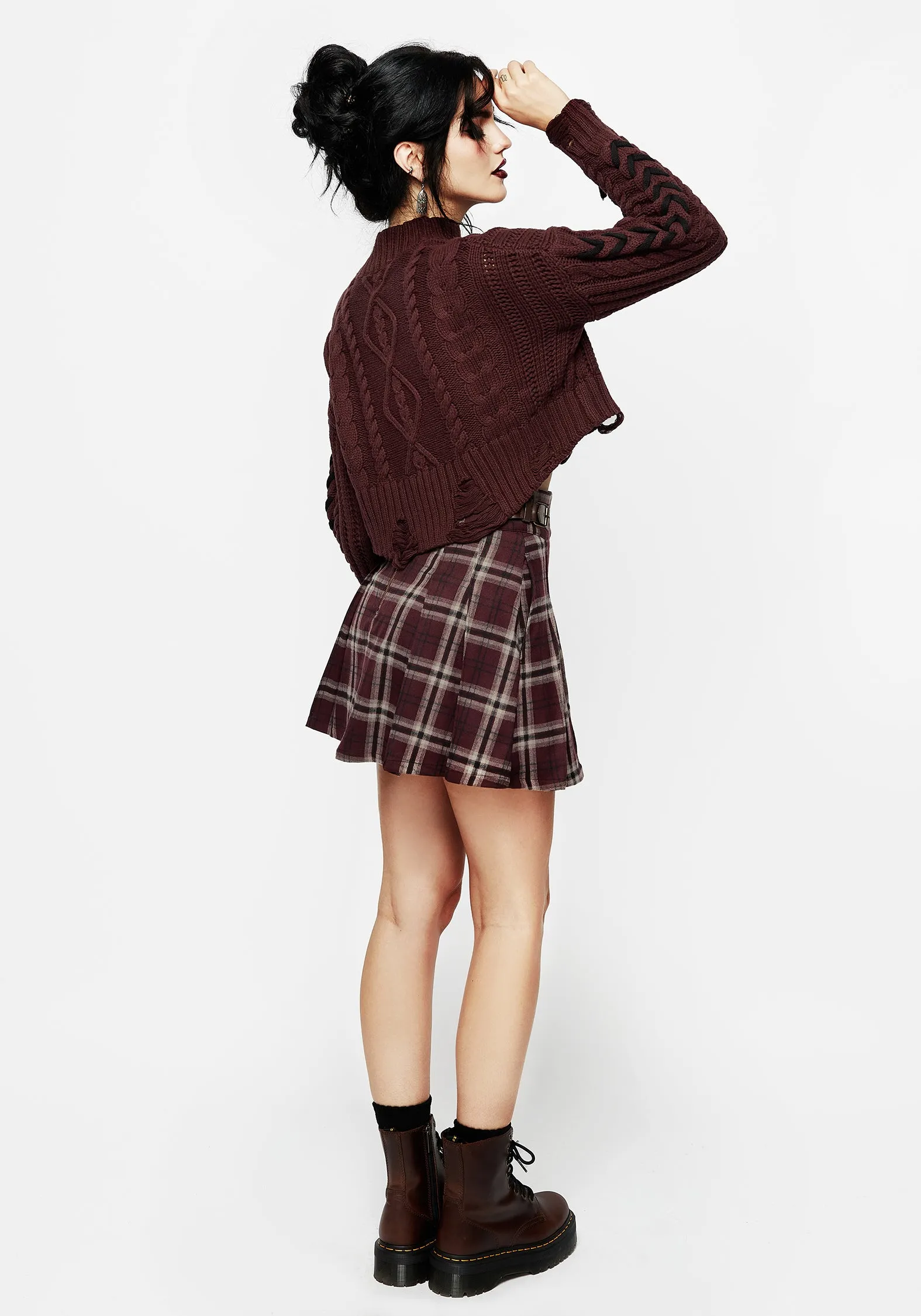 Playful Vibe Texture Focus Bramble Check Pleated Mini Skirt