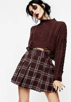 Twist Front Bramble Check Pleated Mini Skirt
