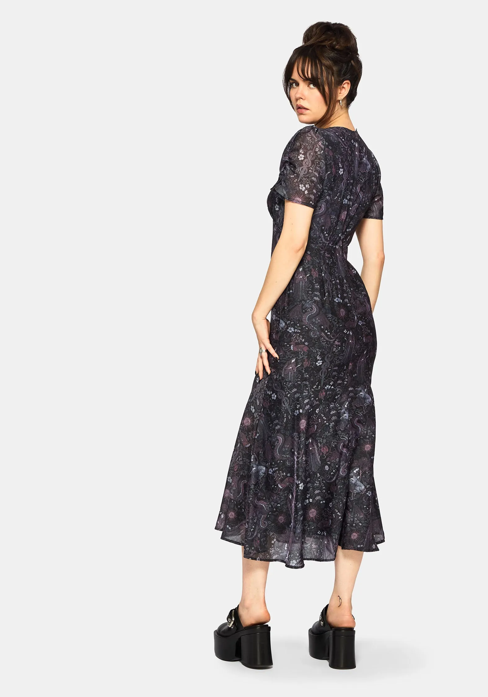 Haunt Medieval Print Chiffon Maxi Dress Daily Chic