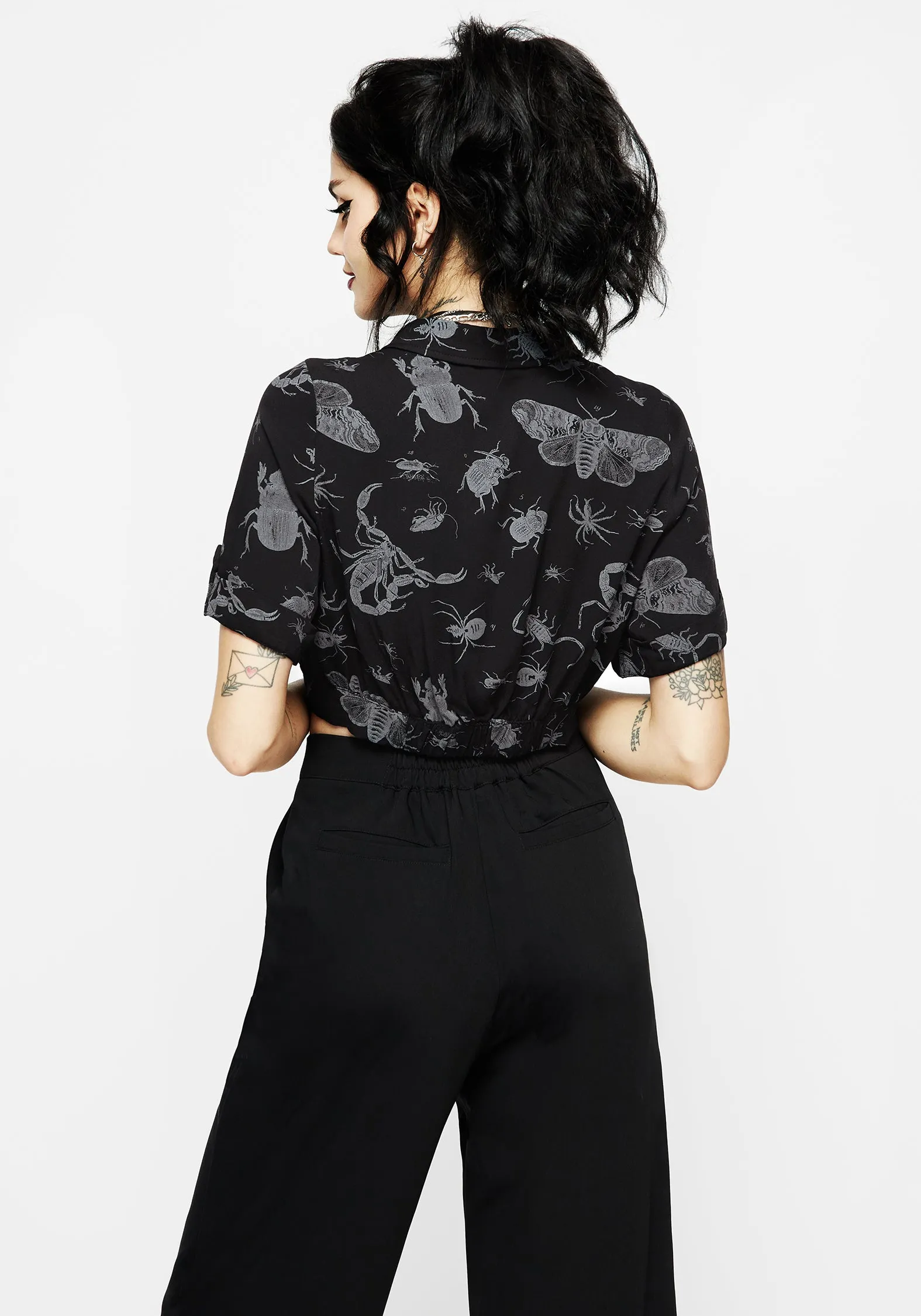 Parasite Bugs Short Sleeve Crop Shirt - Black Eco Friendly Material