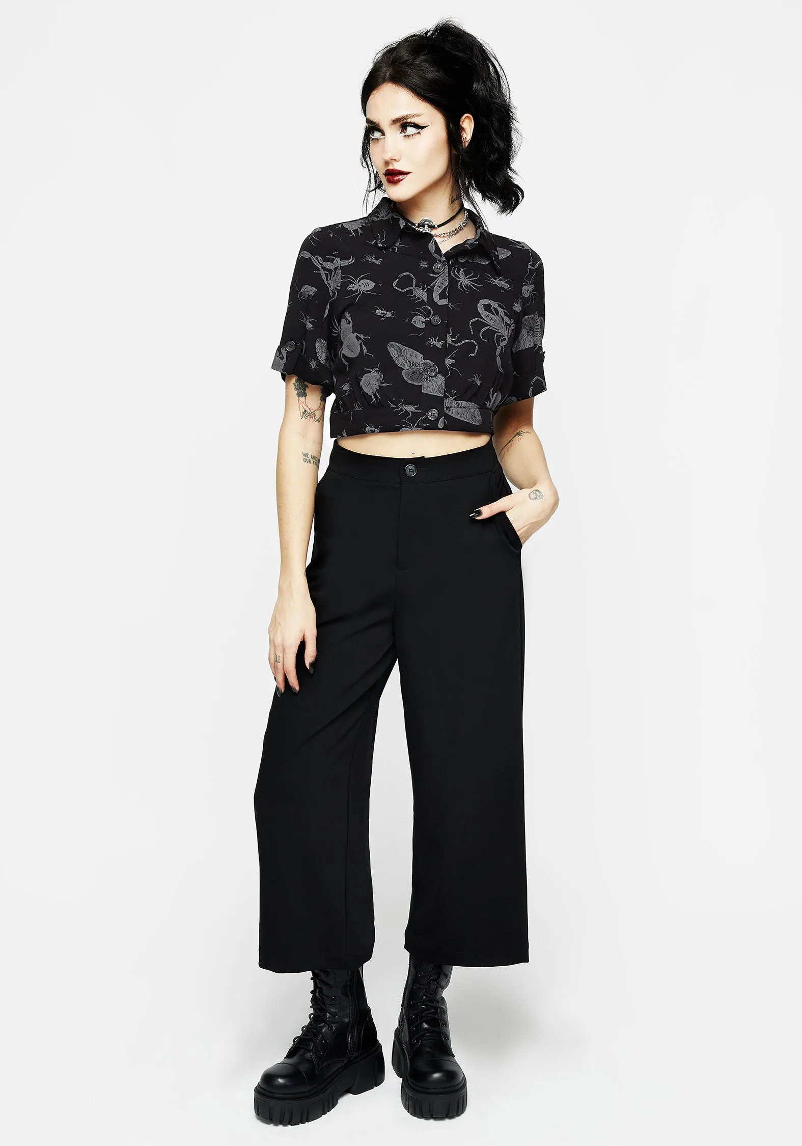 Parasite Bugs Short Sleeve Crop Shirt - Black Breathable Mesh Back