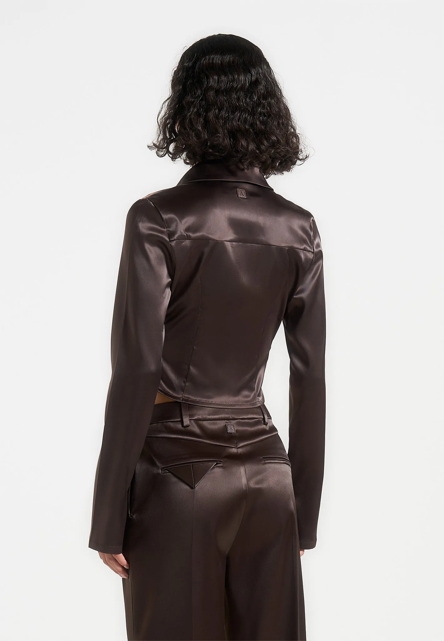 Cool Fit Satia - Satin Cowl Shirt with Chain Detail - Brown