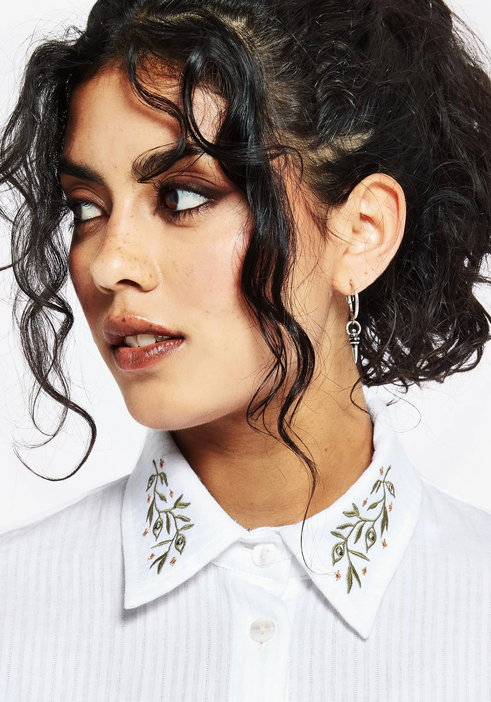 Koax Cotton Check Embroidered Button Up Shirt SoftTouchBrushedInterior High Neckline