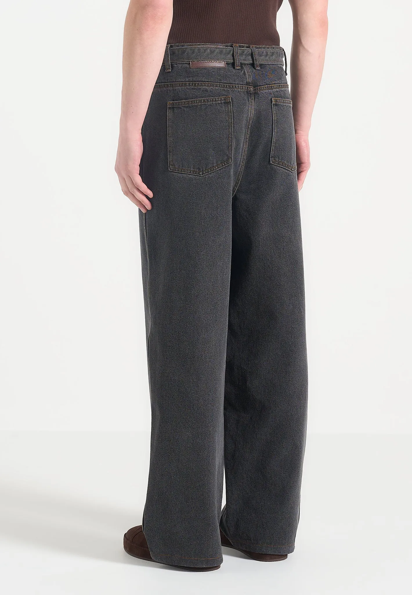Adam -  Wide Leg Belted Jeans - Black Wash Style Basic Eco Friendly Dye