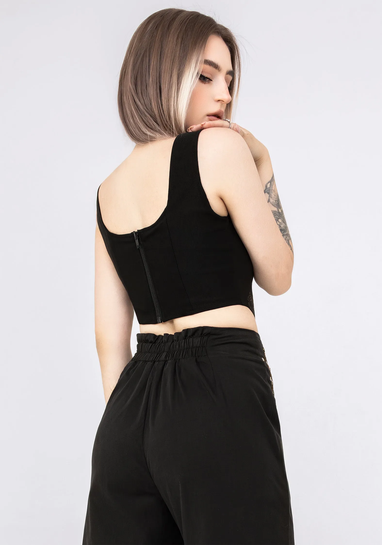 Helena Embroidered Corset Top Durable Fiber Blend AbrasionResistant Surface