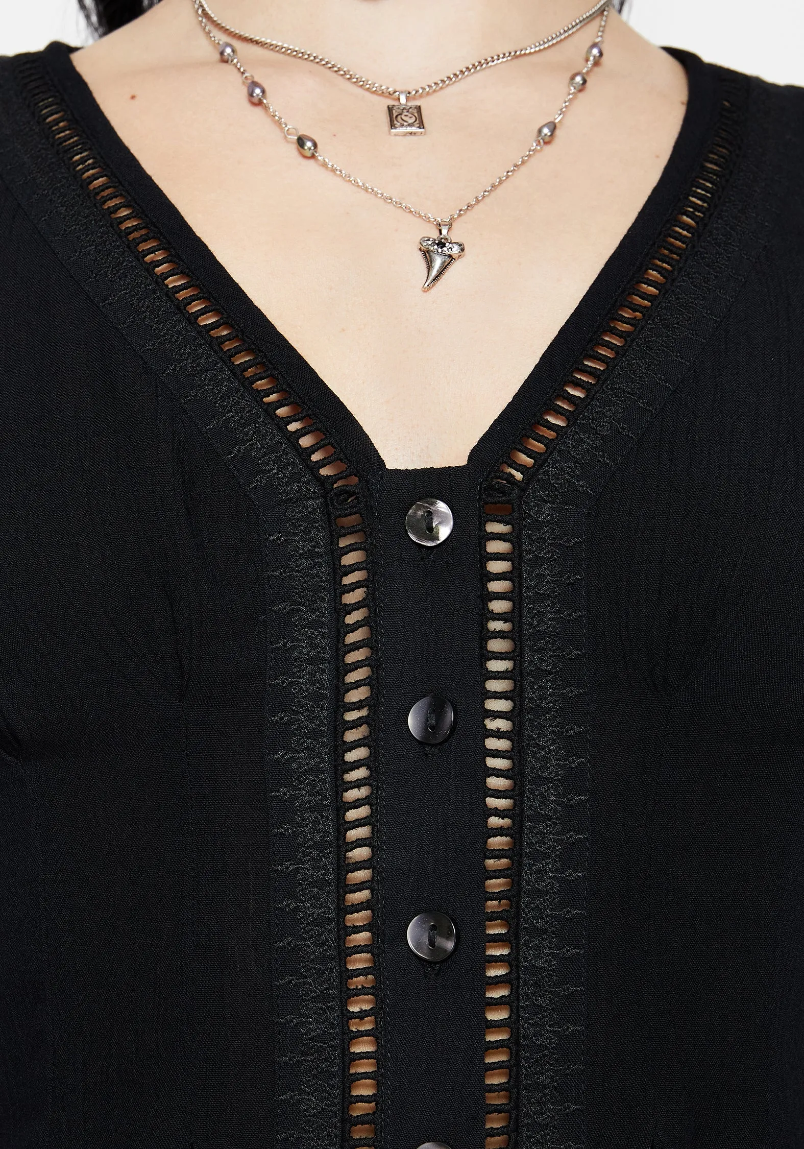 Blessing Lace Trim Tapered Waist Blouse Top Soft touch finish