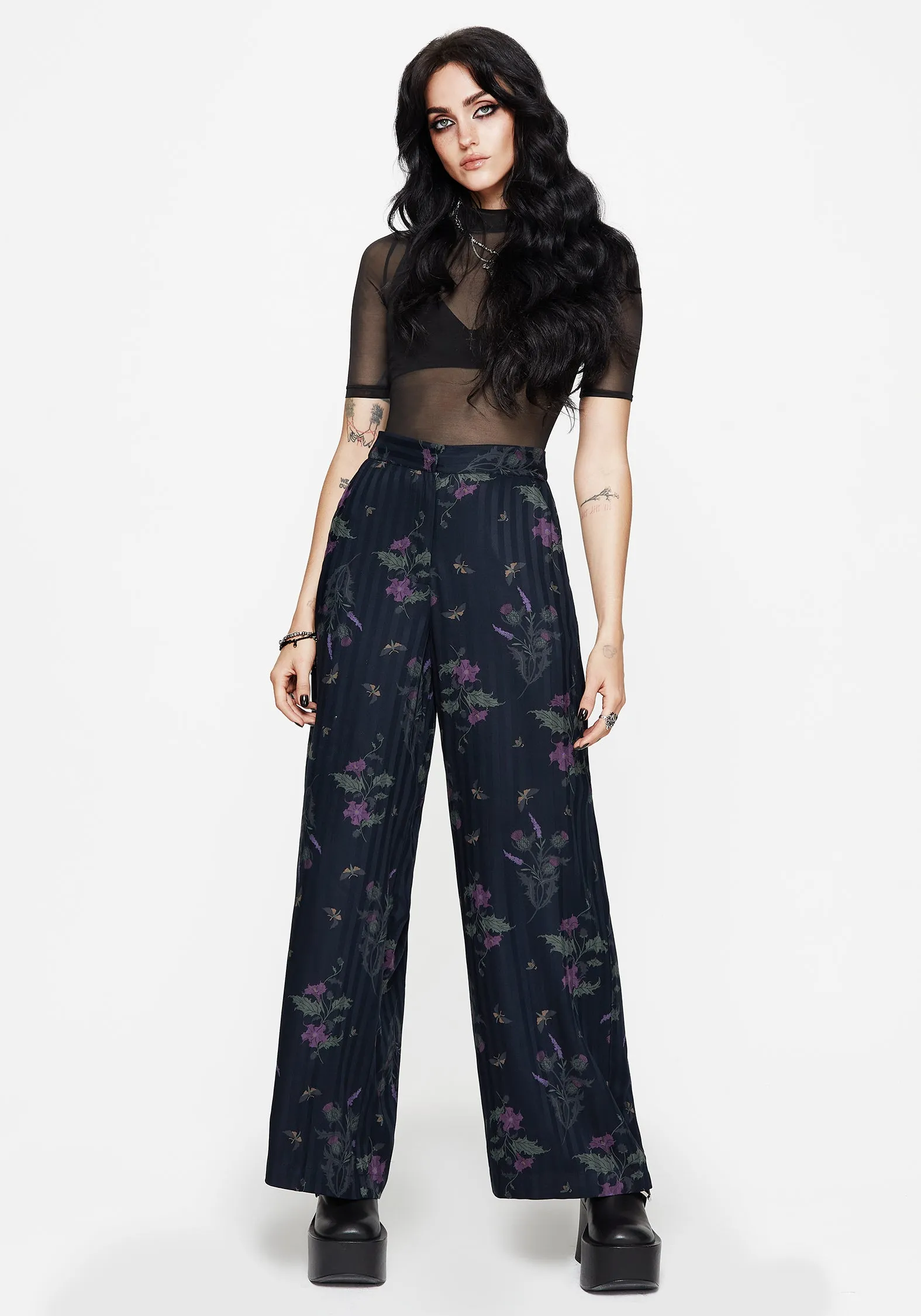 No Ride Up Cassandra Satin Stripe Thistle Print Trouser