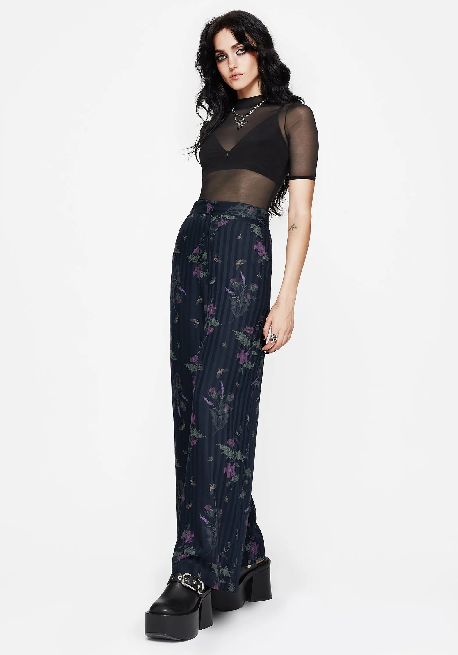 Cassandra Satin Stripe Thistle Print Trouser Contemporary Design Glamorous Appeal