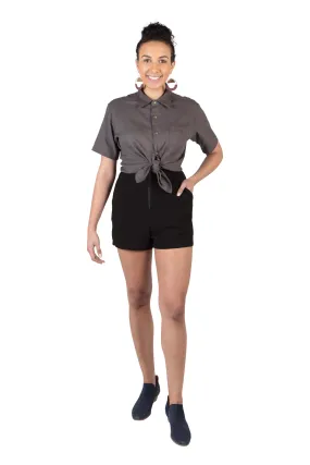 Flexible Material Frayed hem Breezy Shorts in Black Linen