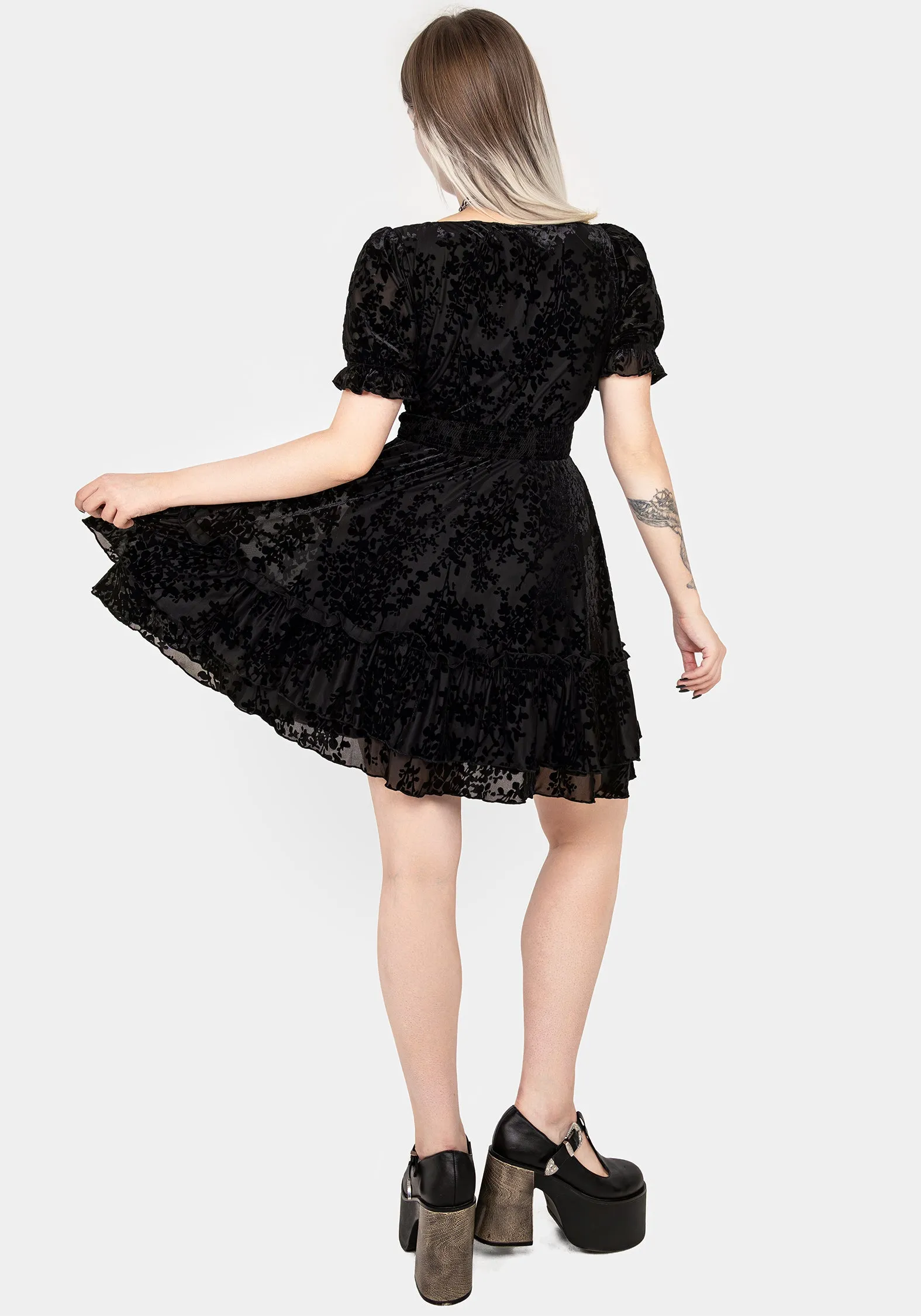 Skin Glow Lilias Devor?? Velour Mesh Tiered Mini Dress