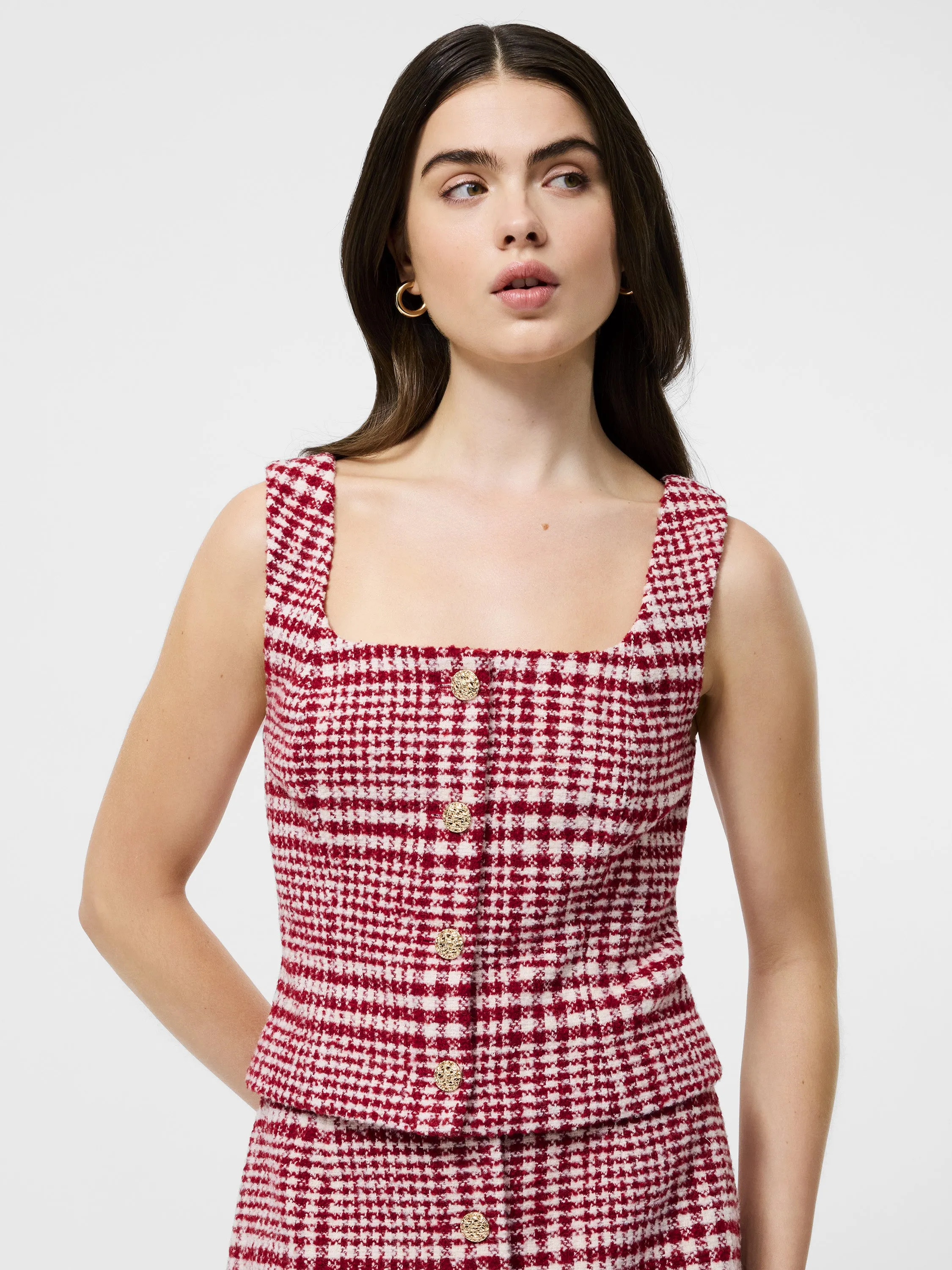 Brushed Houndstooth Sleeveless Top NonRestrictive Armholes MultiPanelDesign