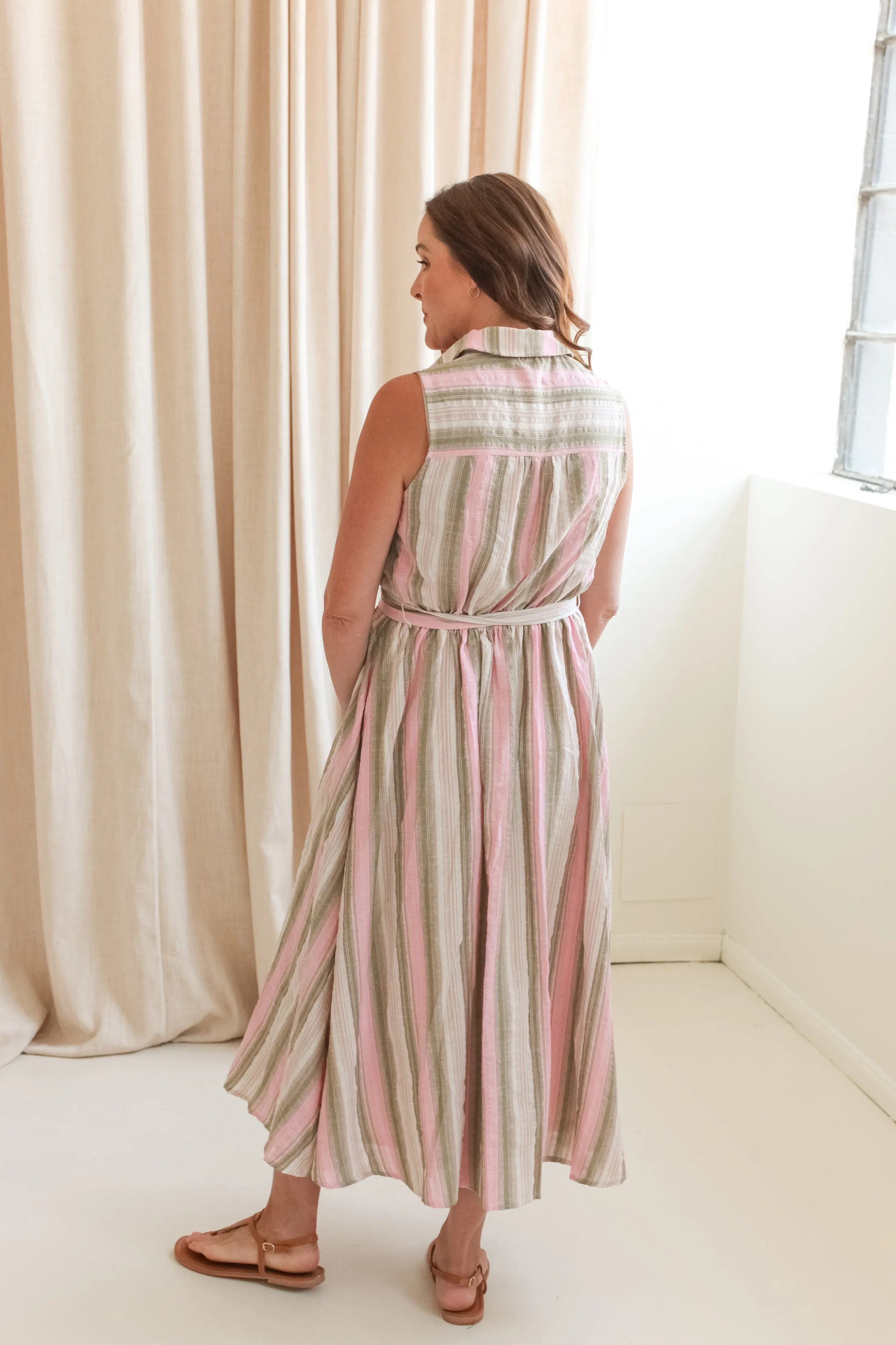 Lightweight Comfort Soft Harmony Brynlee Pink Stripe Midi Dress