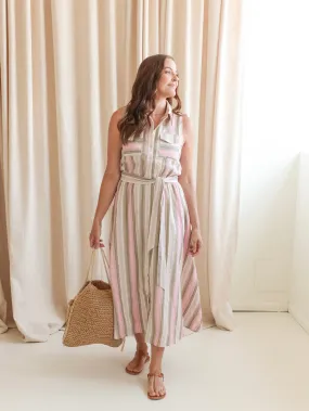 Romantic dinner wear Edgy Twist Brynlee Pink Stripe Midi Dress